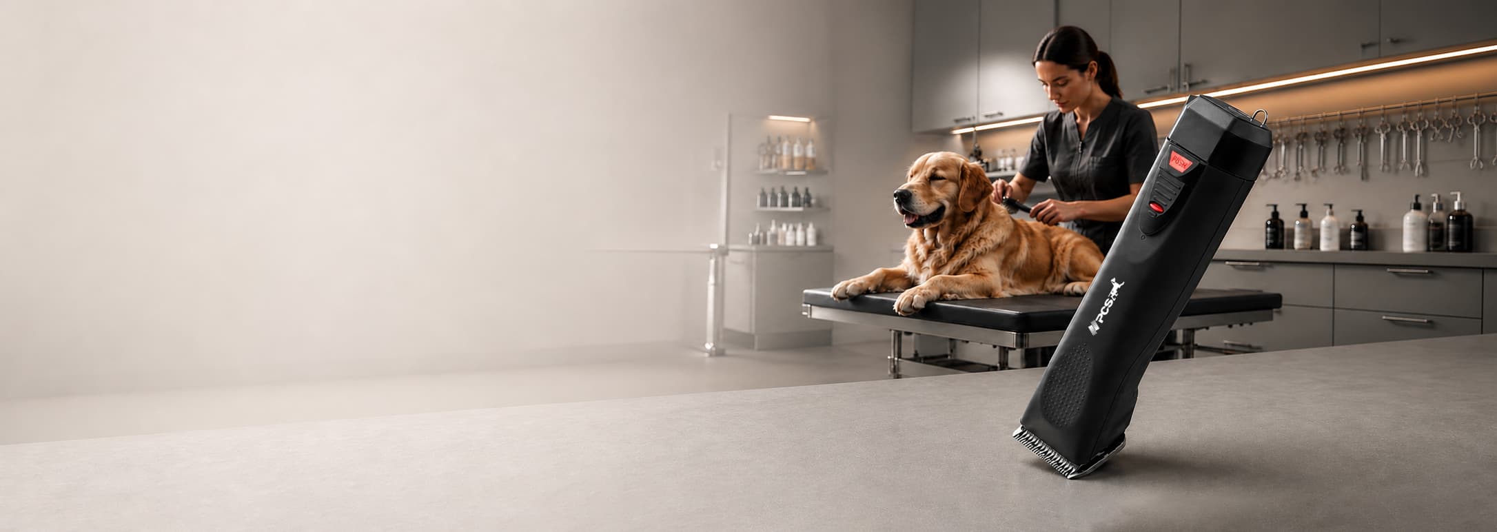 PCS professional animal clipper in a grooming studio
